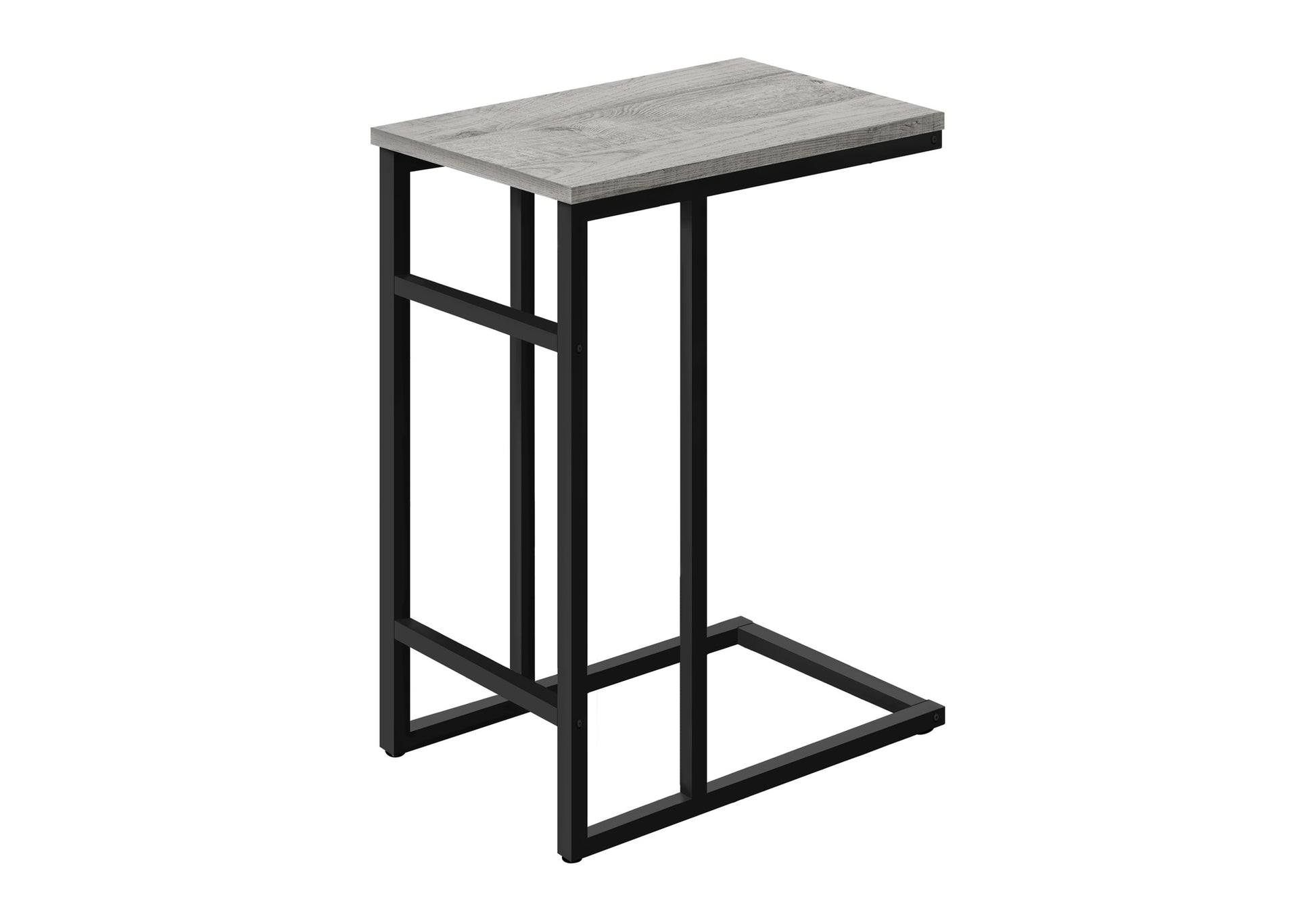 Accent Table, C Shaped, End, Side, Snack, Living Room, Bedroom, Grey Laminate, Black Metal, Contemporary, Modern Grey Particle Board