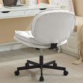 Armless Office Desk Chair With Wheels: Pu Leather Cross Legged Wide Chair,Comfortable Adjustable Swivel Computer Task Chairs For Home,Office,Make Up,Small Space,Bed Room Creamy White Antique Fiber Foam And Polyester Fiber Pad Pvc