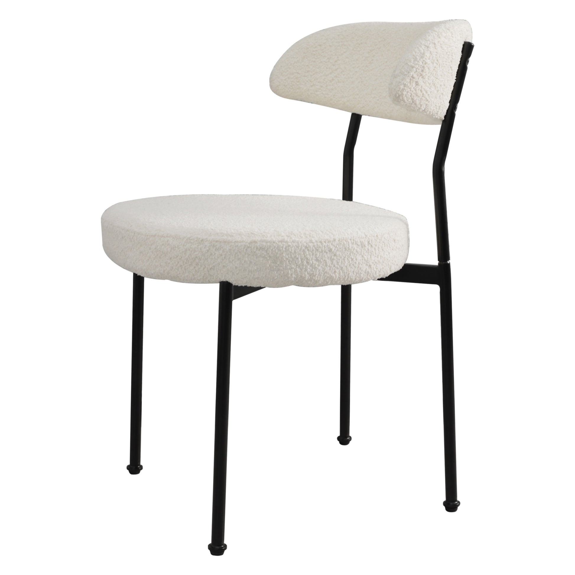 Boucle Upholstered Dining Chairs With Curved Backrest & Metal Legs Set Of 2, Beige Metal Beige Dining Room Foam Classic,Modern Dining Chairs Set Of 2 Foam Fabric Metal