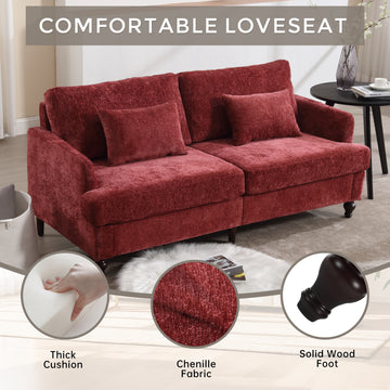 Coolmore Mid Century Modern Chenille Fabric Loveseat Sofa, 2 Seat Upholstered Loveseat Sofa Modern Couch For Living Room,Brown Wood Feet Sofa For Bedroom, Reading Wine Red Chenille Wine Red Chenille 2 Seat