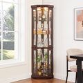 Corner Glass Cabinet Lighted Curio Cabinet Corner Display Case For Living Room, Curio Cabinet, Antique Collection, Wine,Bar Glass Storage Light Included,Dark Cherry Cherry Mdf Glass