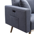 Mico 33 Inch Modern Sofa Chair With Usb Ports And Pocket, Dark Gray Fabric Gray Solid Wood