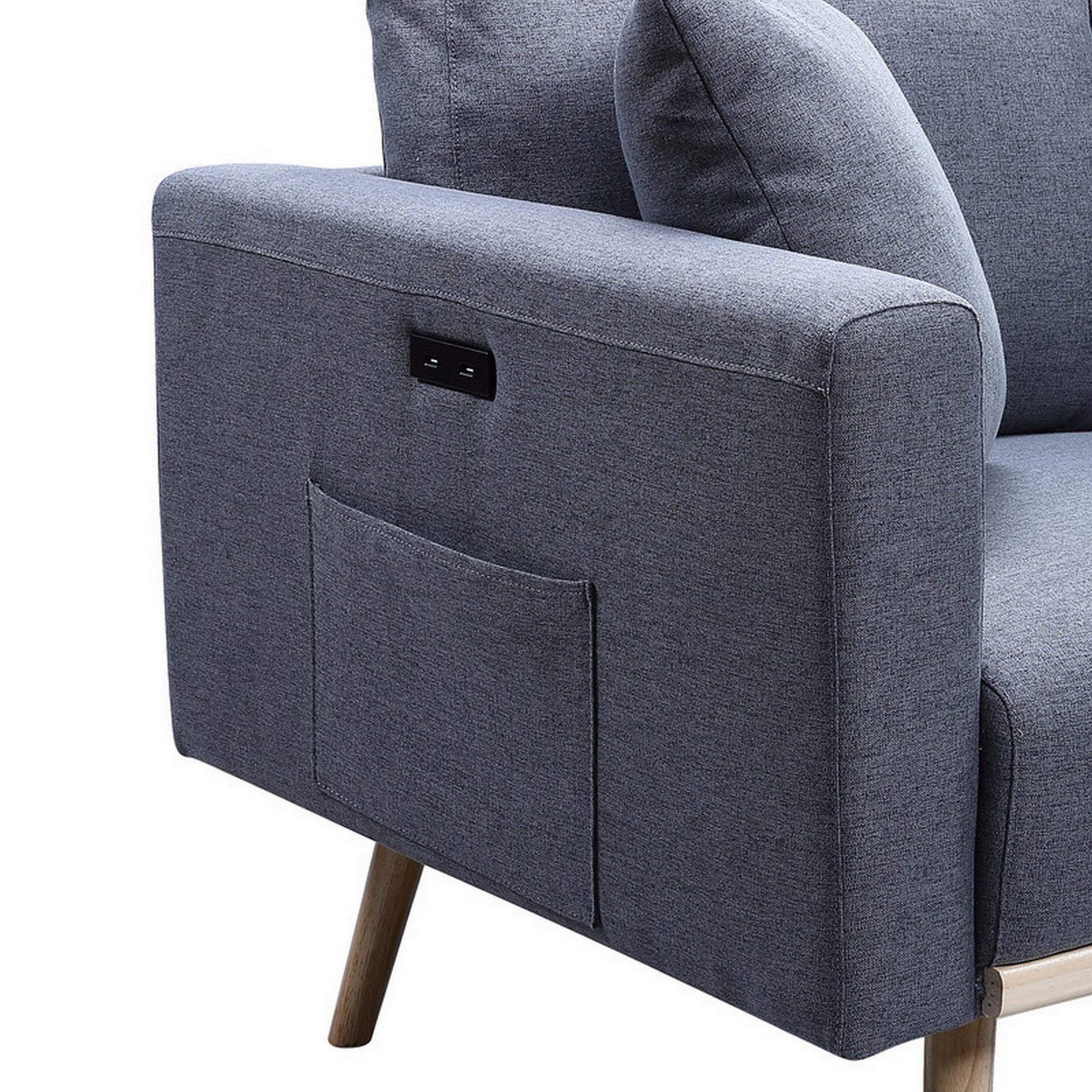 Mico 33 Inch Modern Sofa Chair With Usb Ports And Pocket, Dark Gray Fabric Gray Solid Wood