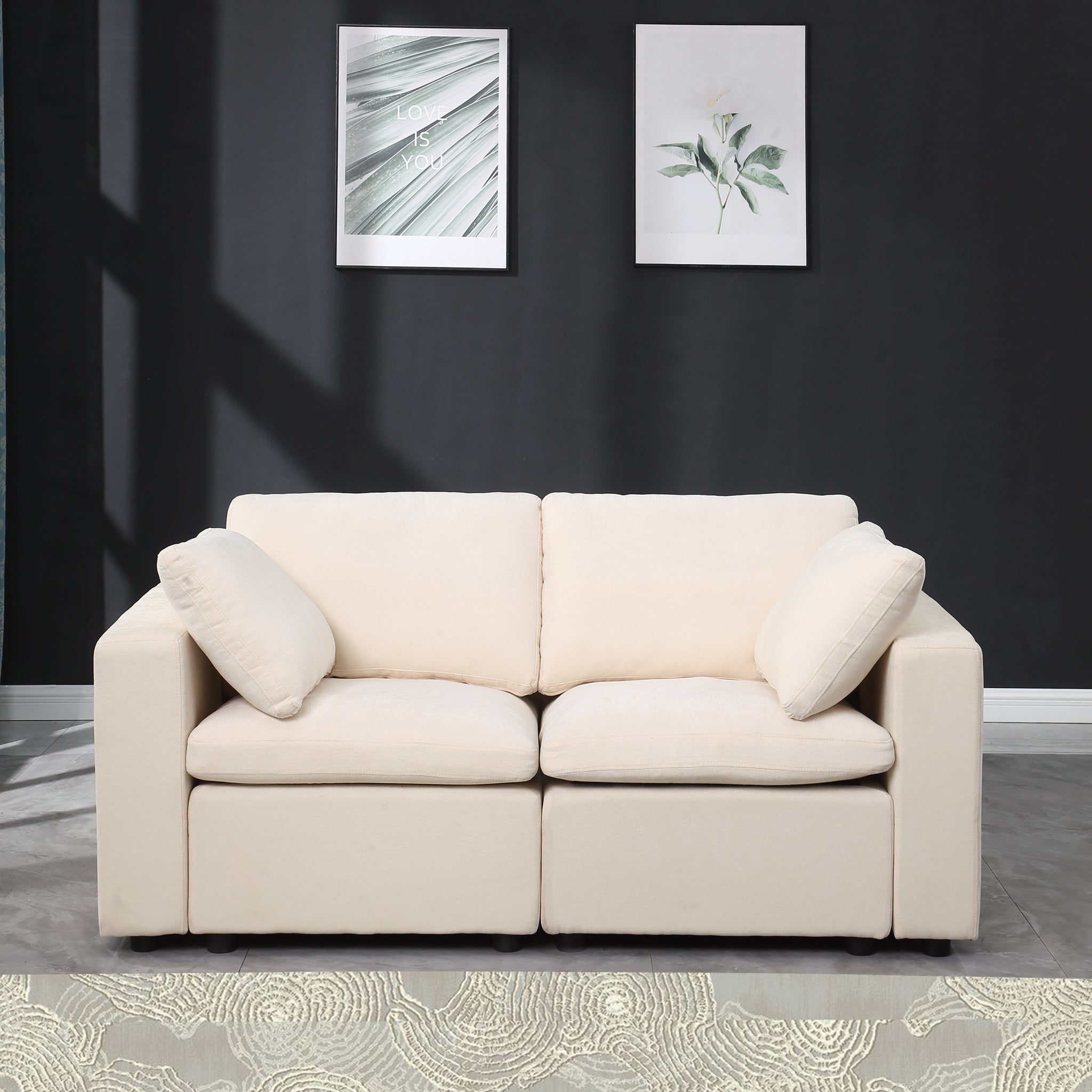 Modular Sectional Sofa, 2 Piece Sectional Sofa Set, Two Corner Chairs, Chenille Beige Beige Fabric 2 Seat