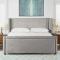 Elle Wingback Upholstered King Bed, Silver Grey Polyester Gray Polyester