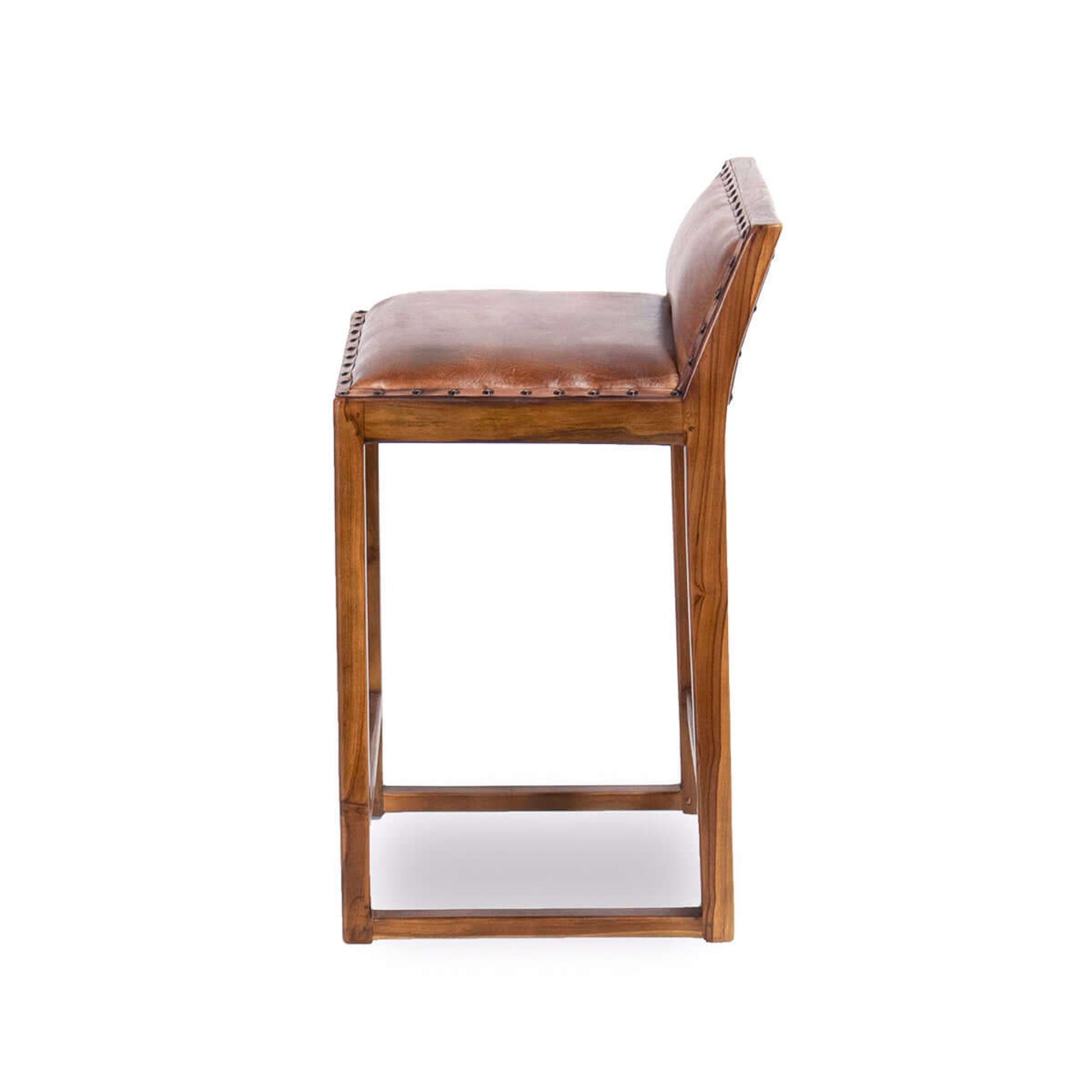 Gavin 25'' Solid Wood Genuine Leather Counter Stool Solid Brown,Rustic,Tan Brown Dining Room Foam Wipe Clean Mid Century Modern Bar Stools 1 Foam Genuine Leather,Solid Wood