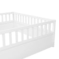 Full Size Floor Bed, Integral Construction With Super High Security Barrier, Door, Children'S Floor Bed Frame, Montessori Wooden Children'S Floor Bed, White Box Spring Required Full White Wood Brown
