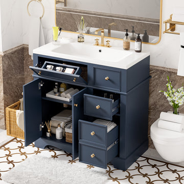 36'' Bathroom Vanity With Resin Sink Combo, Solid Wood Frame Bathroom Storage Cabinet, Freestanding Vanity Set With 3 Drawers& Adjustable Shelf Blue Bathroom Modern Solid Wood Mdf Resin