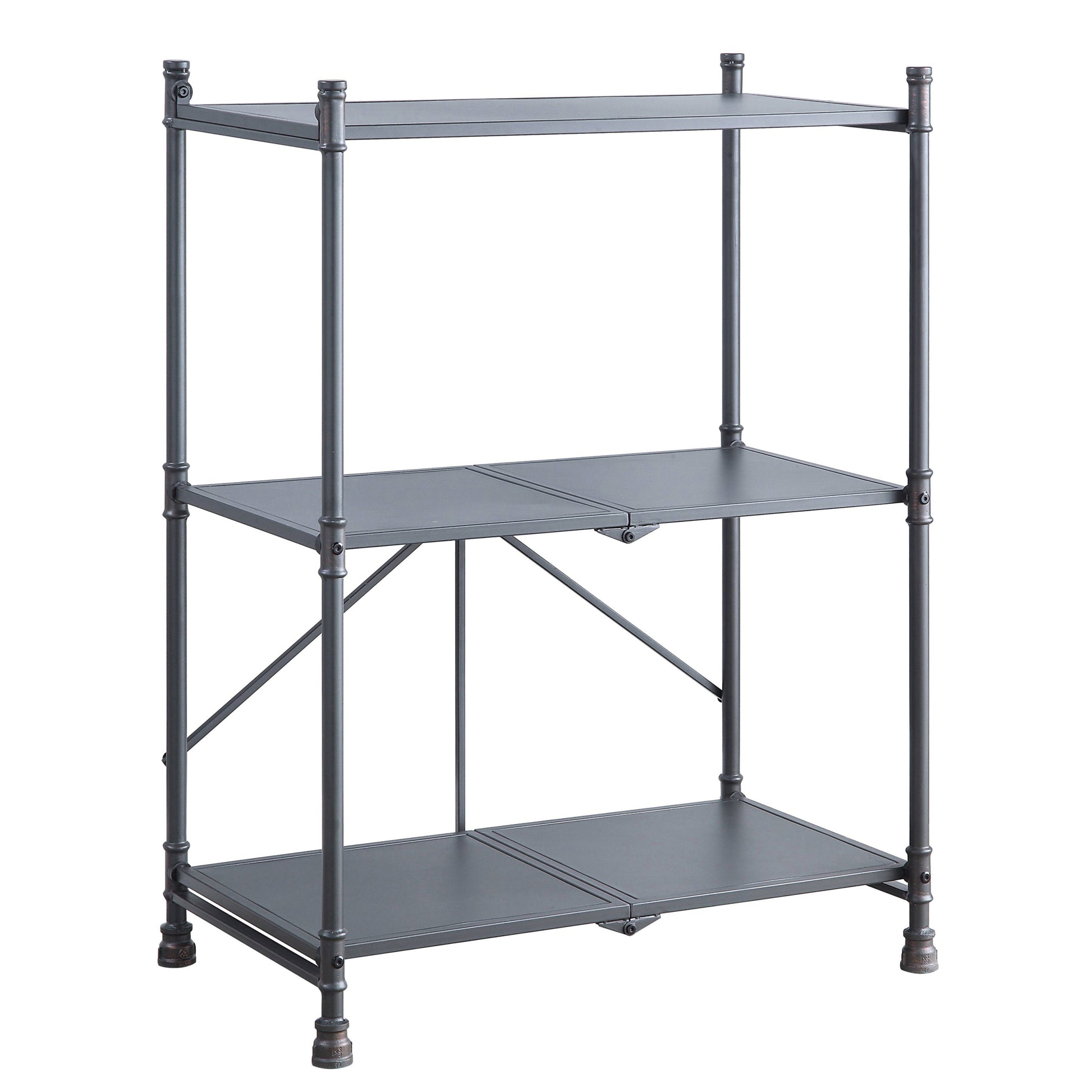 Sandy Black And Dark Bronze Hand Brushed 3 Tier Console Table Black Grey Primary Living Space Industrial,Rustic Shelves Rectangular Metal