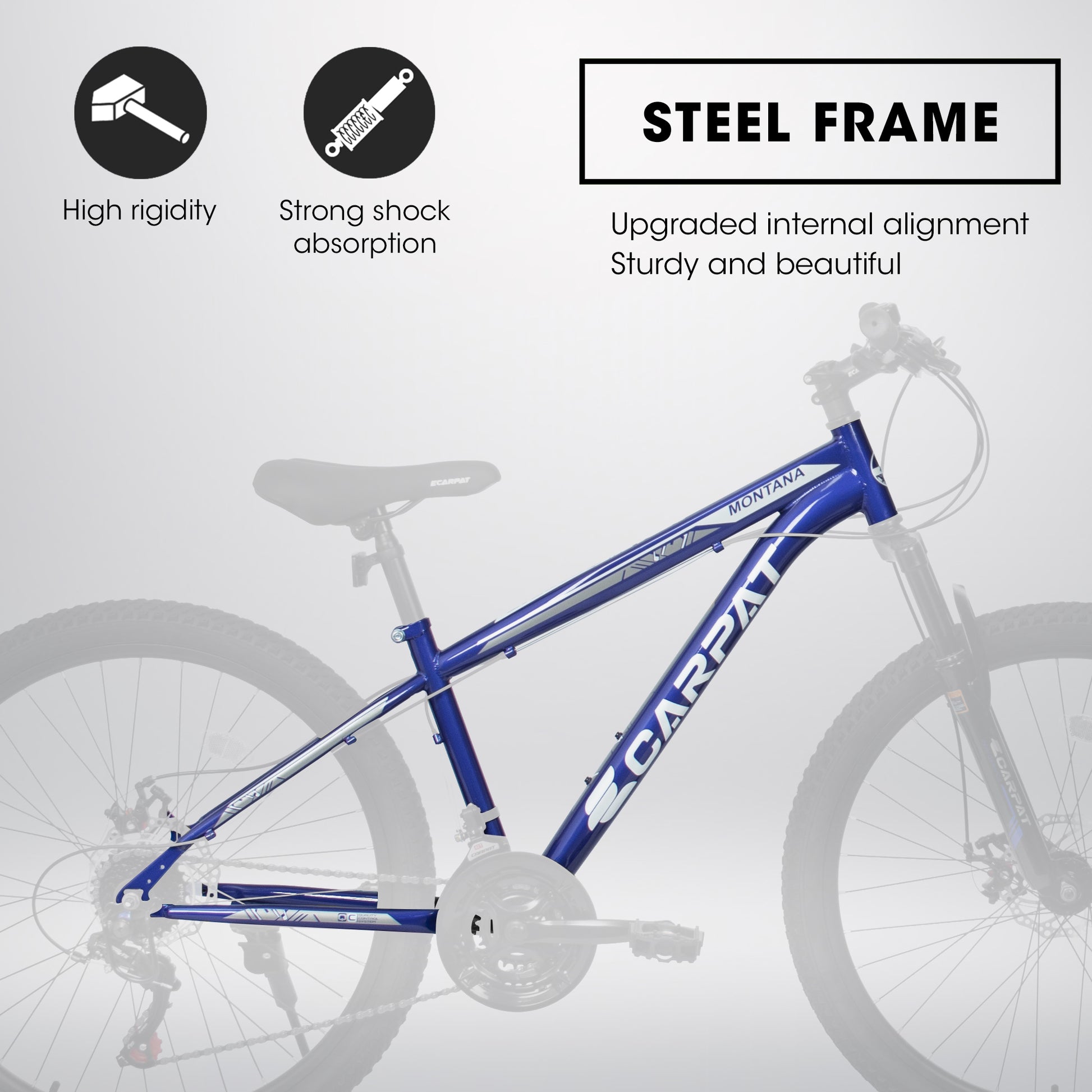 A2610 26 Inch Mountain Bike 21 Speeds, Suspension Fork, Steel Frame Disc Brake For Men Women Mens Bicycle Blue Steel