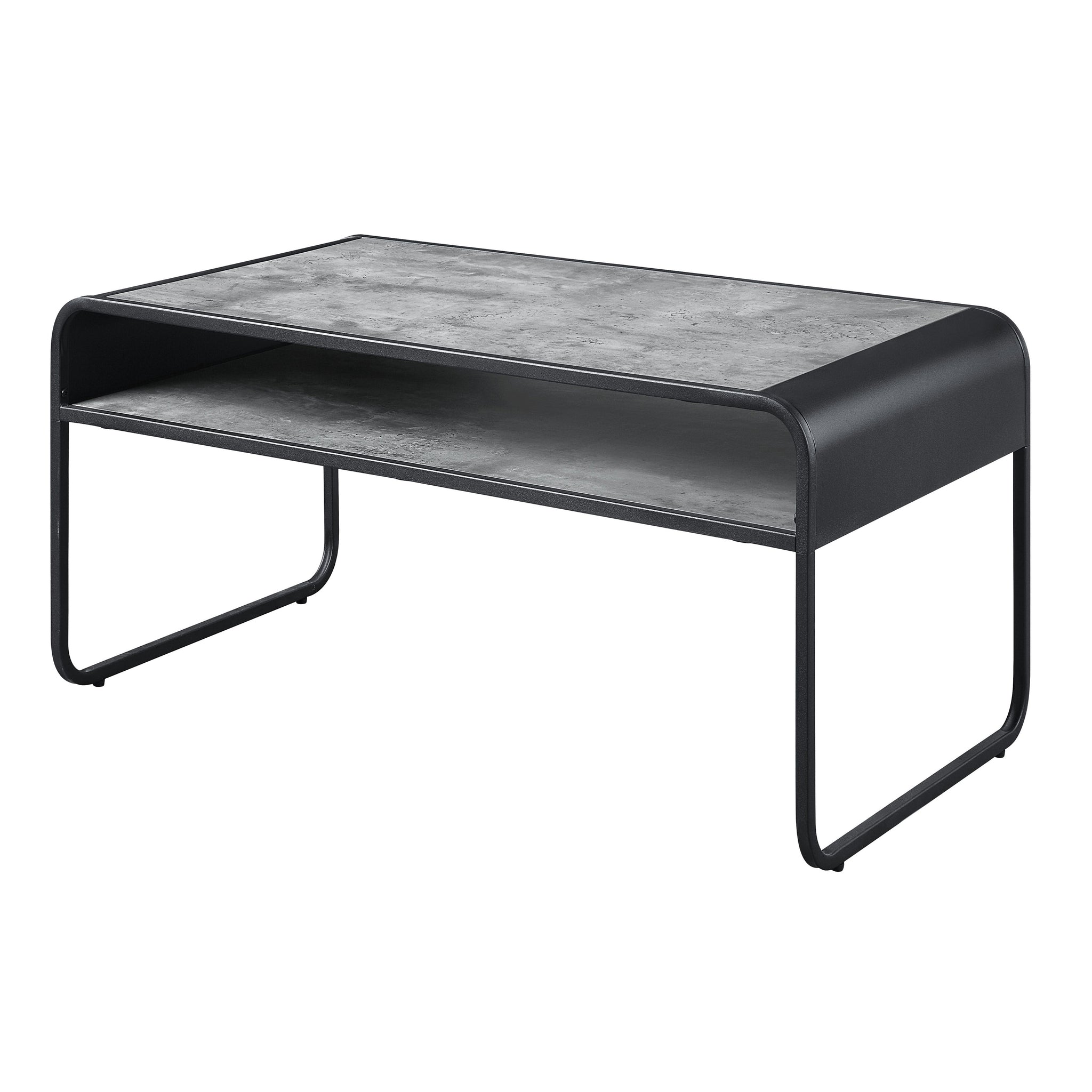 Concrete Grey And Black 1 Shelf Coffee Table Black Grey Primary Living Space Modern Shelves Rectangular Wood Metal Sled