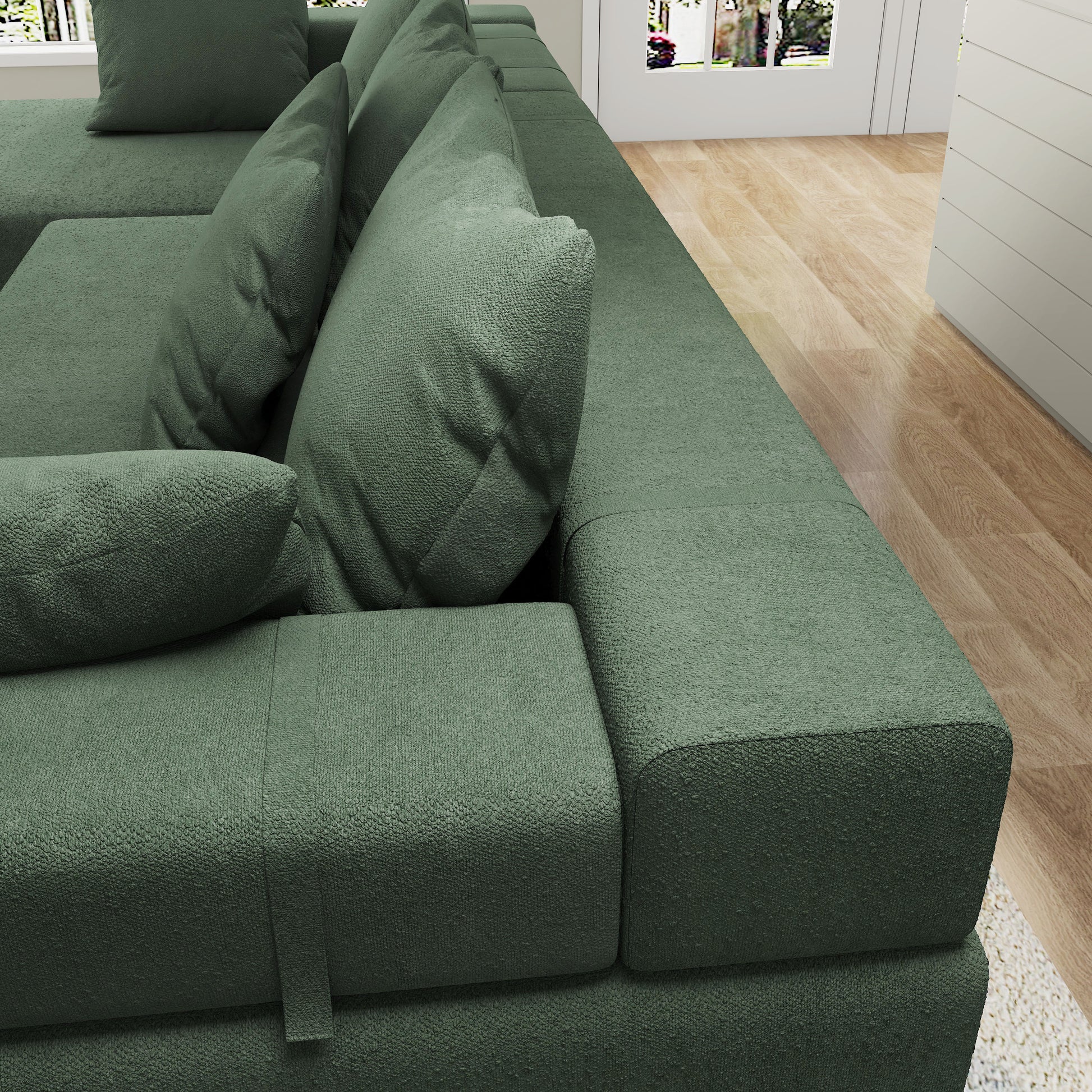 Modern Upholstered Sectional Sofa Couch Set,Modular 108" L Shaped Sectional Living Room Sofa Set With 6 Pillows,Free Combination Sofa Couch For Living Room,Bedroom Left Chaise Green Foam Chenille 3 Seat