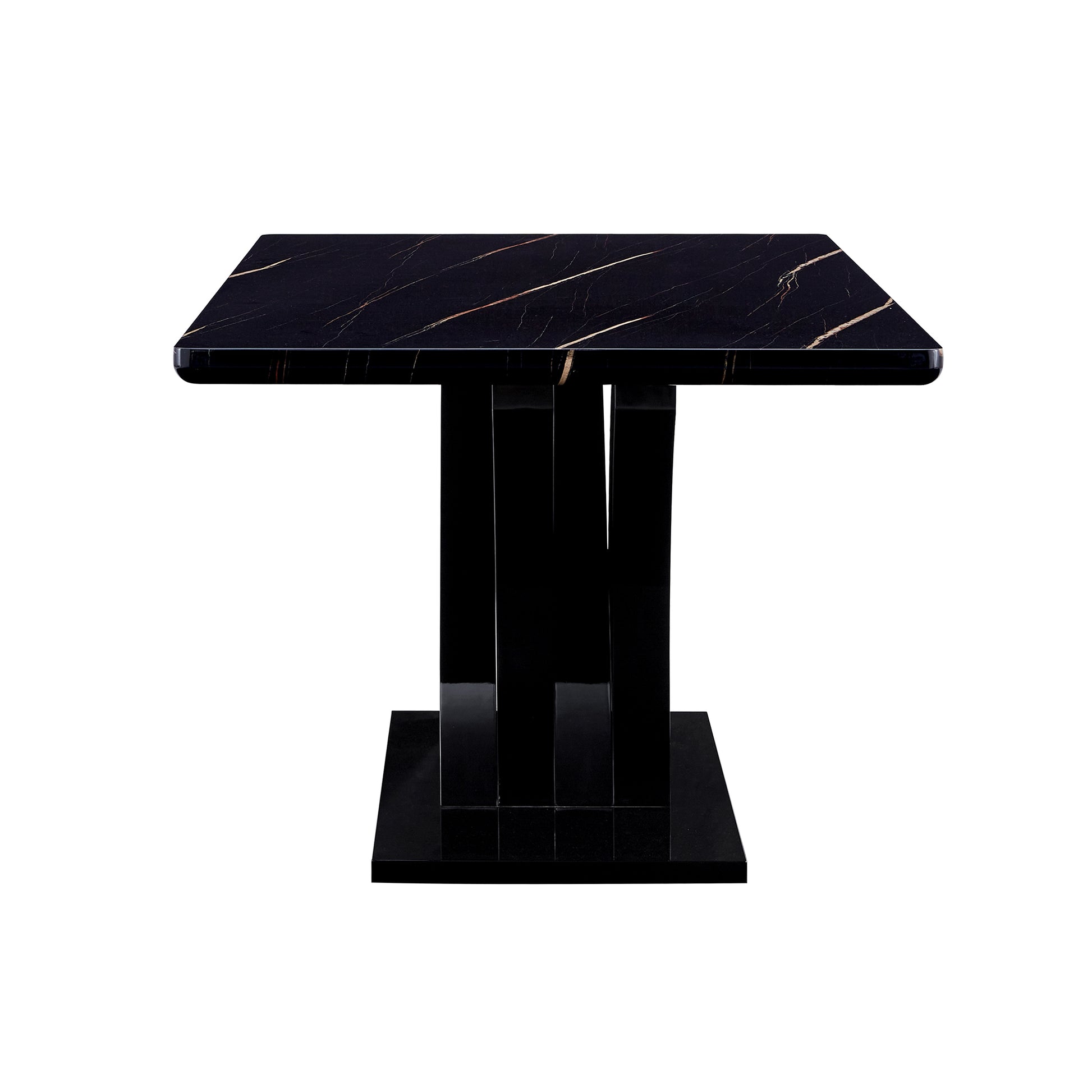 Modern Dining Table, Black Desktop And Black Mdf Leg Dining Table Are The Perfect Choice For Dinner, Conference, Home And Office Decoration F 790 Black Mdf