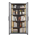 Best Selling Double Door Metal Glass Display Storage Cabinet With Light Strip For Living Room Filing Cabinets 3 4 Shelves Grey Primary Living Space Adjustable Shelves Modern Metal Metal