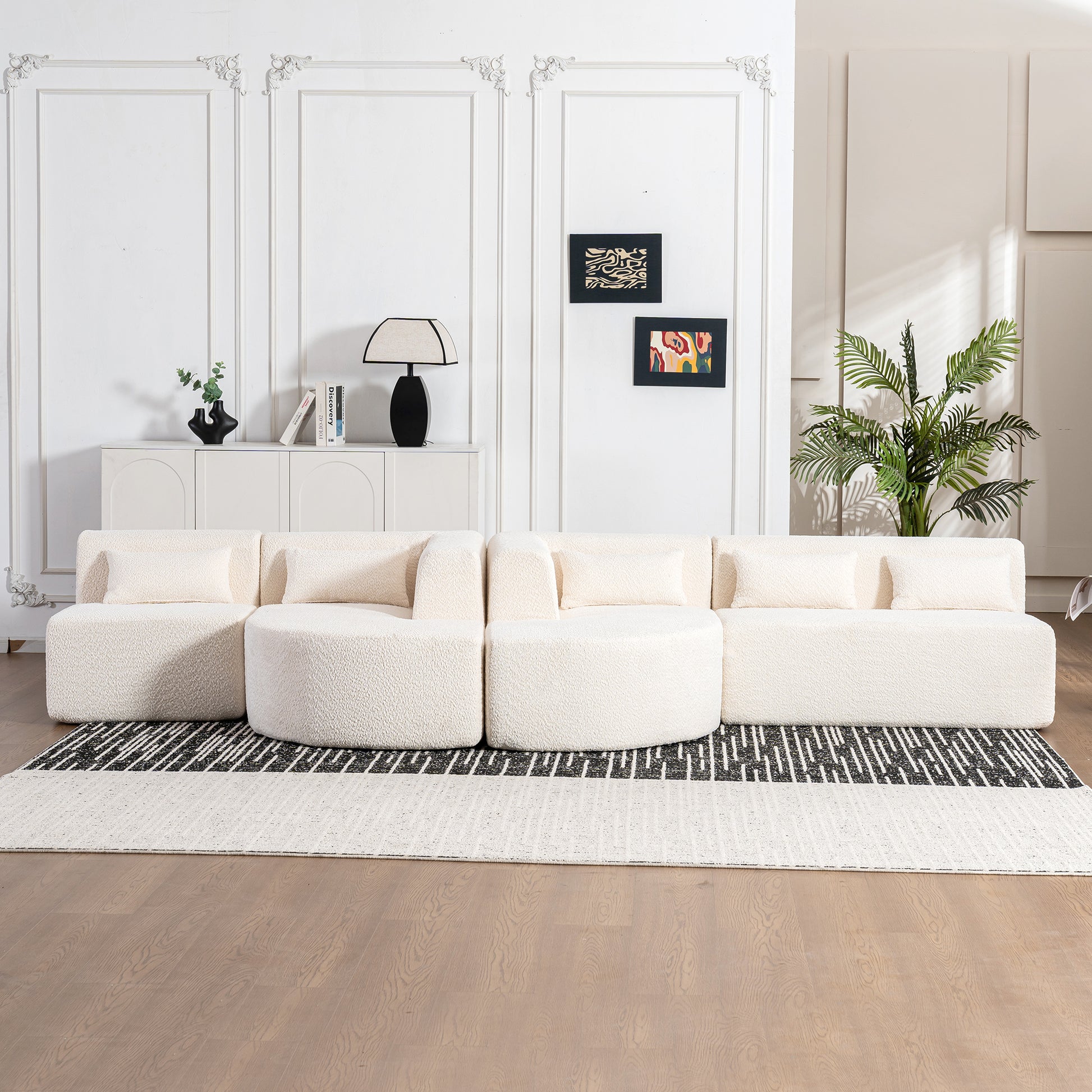 143.7" Upholstered Sofa Free Combined Sofa Couch With Two Chaise Lounge And Five Back Pillows For Living Room, Beige Beige Foam Polyester 5 Seat