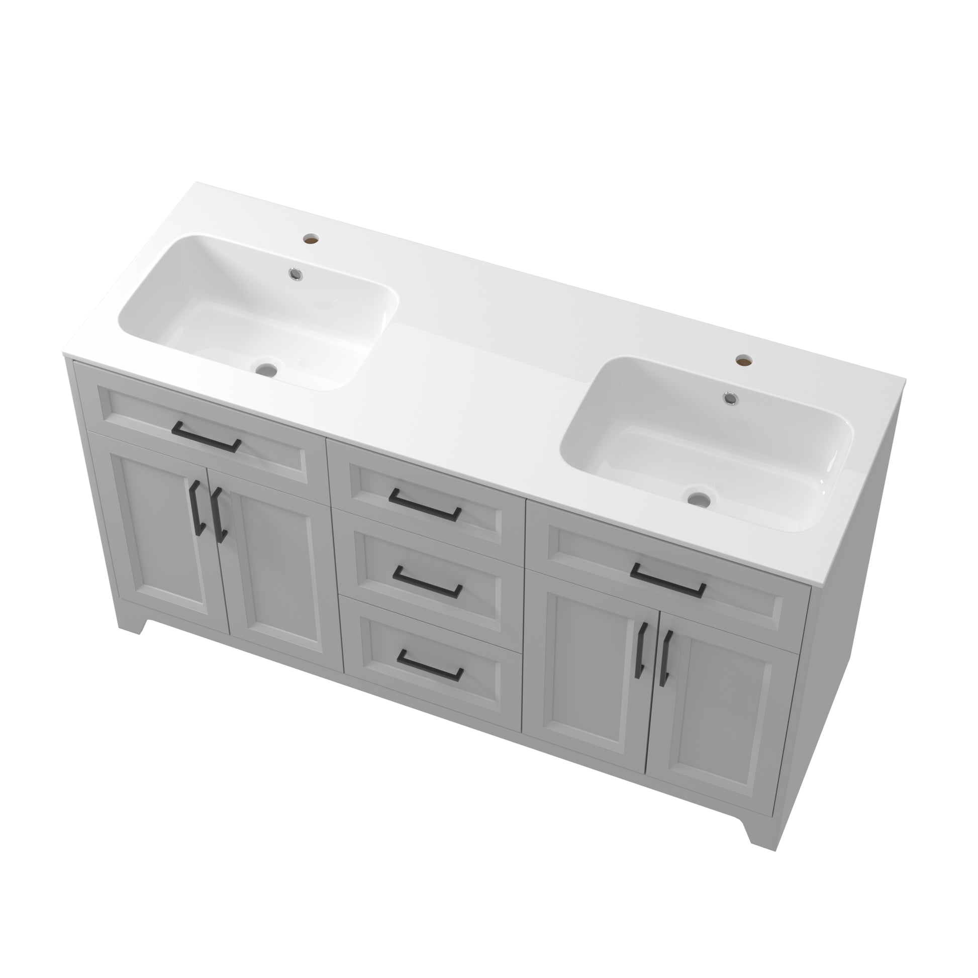 Solid Wood 60 Inch Bathroom Vanity With Double Sink Combo, Modern Vanity Cabinet With 4 Soft Closing Doors & 3 Full Extension Dovetail Drawers Light Grey 3 Light Grey 4 4 48 In & Above 32 To 35 In Soft Close Doors Bathroom Freestanding Luxury,Modern 20