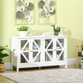 Homcom Sideboard, Buffet Cabinet With 4 Tempered Glass Doors And Adjustable Storage Shelf, Credenza, White White Mdf