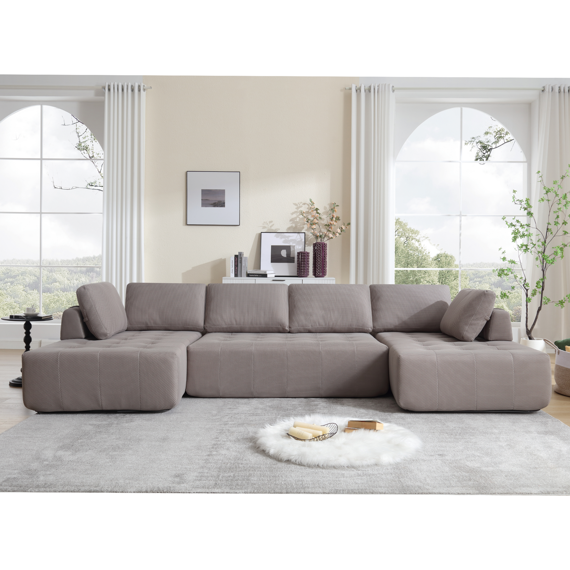 Arrived 138.5 "Modular Combination Sofa, U Shaped Sofa, Living Room, Apartment, Upholstered ,6 Seat Sofa, Free Combination Sofa Mesh Fabric ,Fabric, Gray Gray Polyester Primary Living Space Split