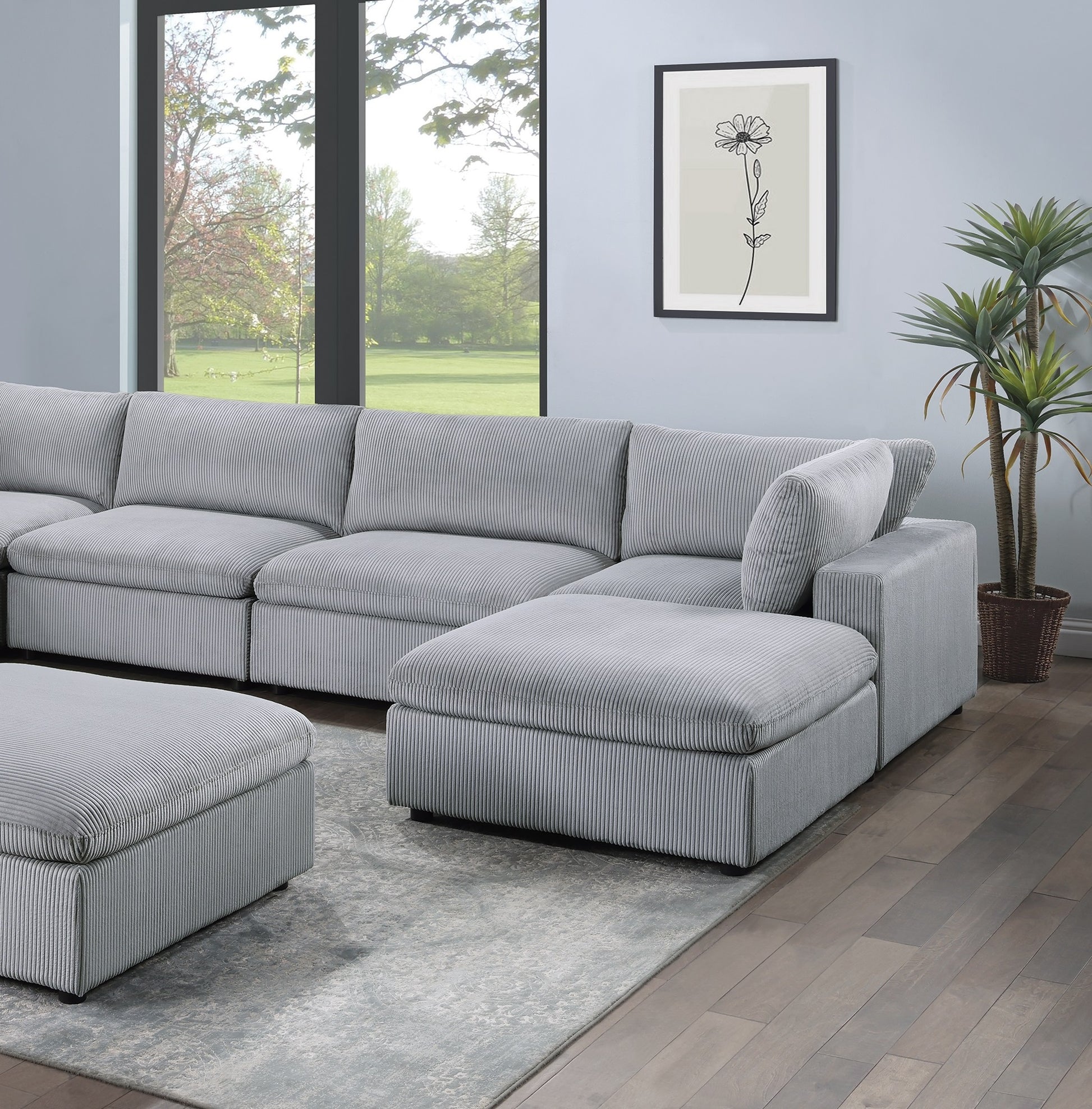 Dark Gray Color 8Pc Modular Sectional Set Corduroy Upholstery Couch 3X Corner Wedge 3X Armless Chairs 2X Ottomans Living Room Furniture Dark Gray Primary Living Space Cushion Back