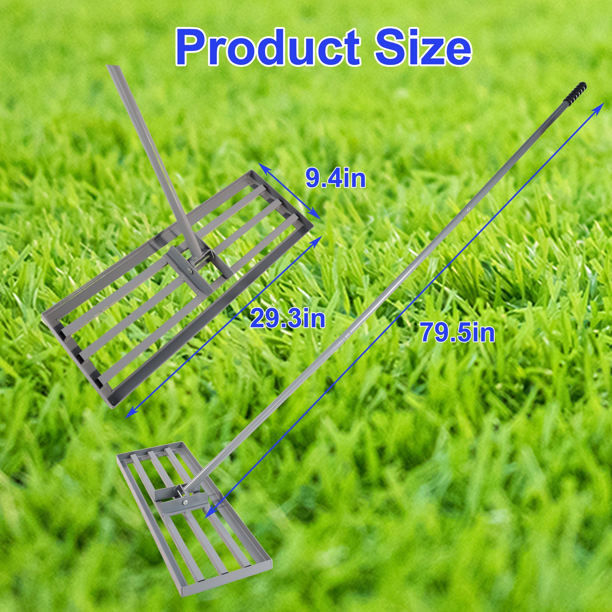 Garden Backyard Farmland Golf Course Compost Sand Leveling With 79.5 Long Handle Heavy Duty Tool Lawn Leveling Rake Grey Iron