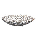 Decorative Metal Tray With Mesh Design And Ball Support,Gold And Black Gold Metal