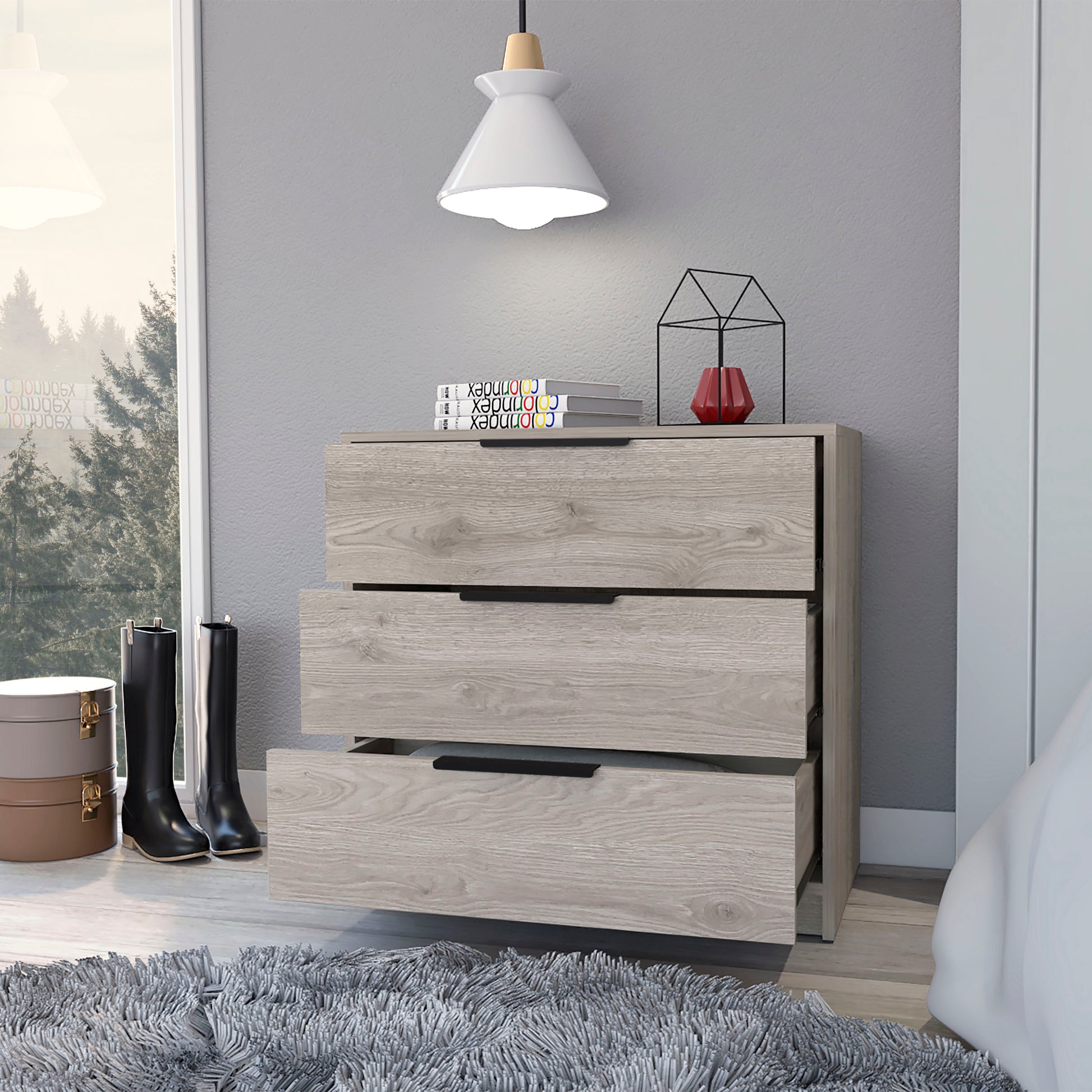 Dresser 27"H, 3 Drawers Dresser, Superior Top, Light Gray Light Gray Bedroom Modern Particle Board Particle Board