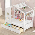 Wooden Twin Size House Bed With 2 Drawers,Kids Bed With Storage Shelf, White Twin White Solid Wood