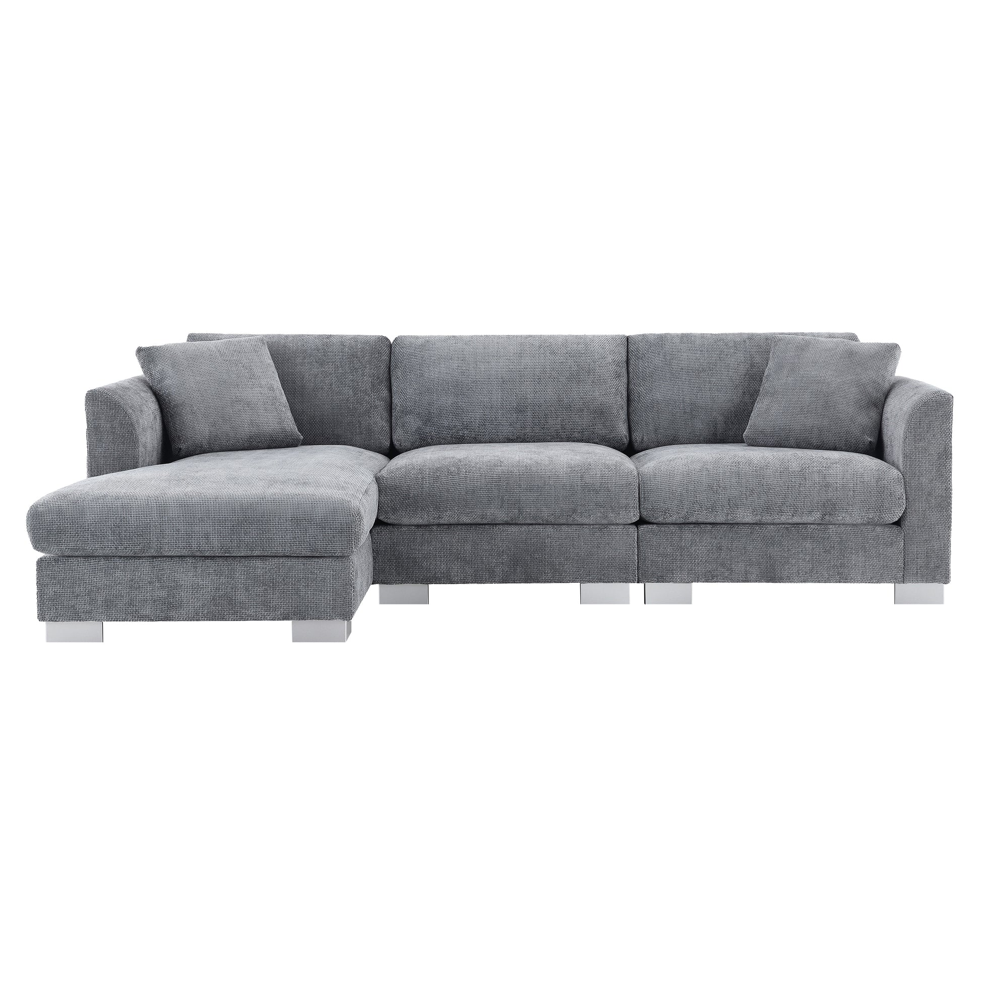 96*56" Modern Cloud Sectional Sofa,L Shaped Luxury Couch Set With 2 Free Pillows,4 Seat Chenille Indoor Furniture With Oversized Chaise For Living Room,Apartment,Office,3 Colors Gray Chenille 4 Seat