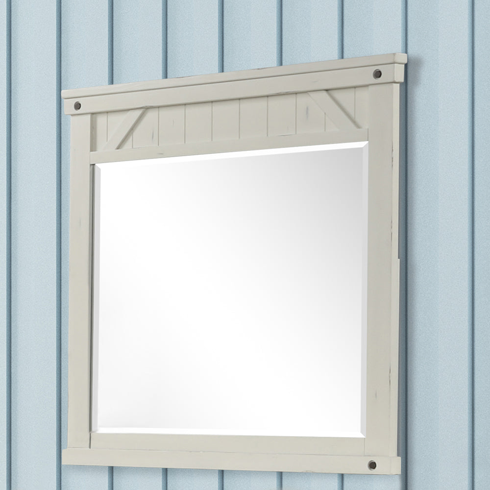 Industrial Farmhouse Mirror White Solid Wood Mdf Glass