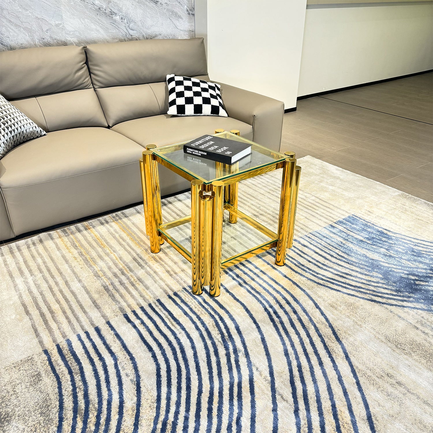 Golden Stainless Steel Double Layer Clear Tempered Glass End Table For Bed Room, Living Room Gold Clear Modern Square Stainless Steel,Tempered Glass