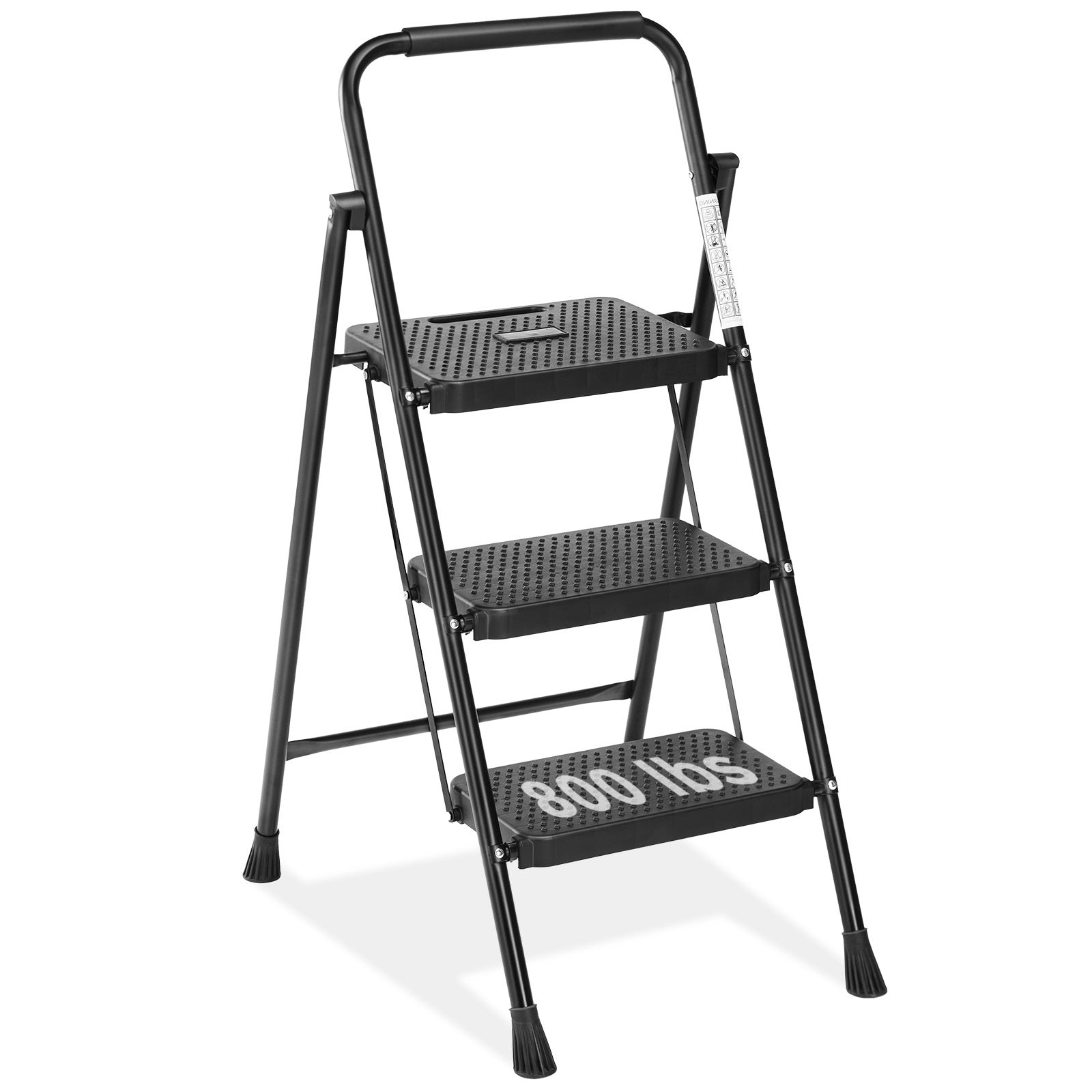 3 Non Slip Step Ladder, Quick Folding Steel Ladder Sturdy Metal Supported Household Tools For Home Office Work At Altitude, Portable Step Tools Black Abs Rubber Steel Q235