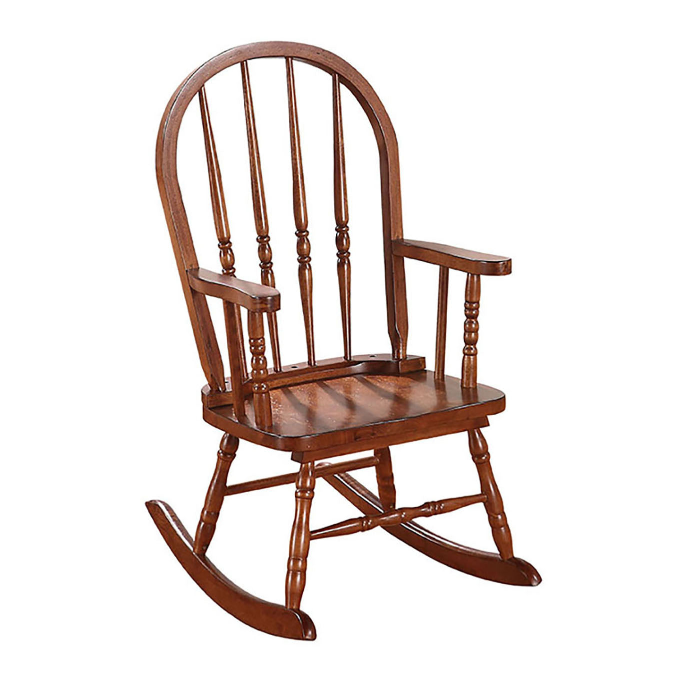 Tobacco Youth Rocking Chair With Turned Base Solid Brown Primary Living Space Rocking Chairs Rubberwood Slat Back Wood