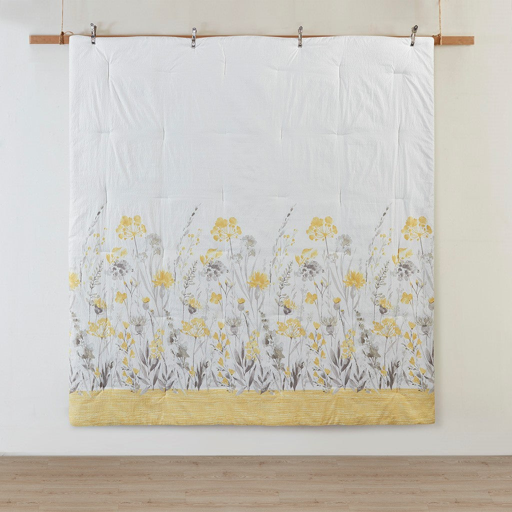 5 Piece Seersucker Comforter Set With Throw Pillows Yellow Full Queen Full Yellow Polyester