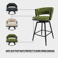 Bar Chair Suede Woven Bar Stool Set Of 4,Black Legs Barstools No Adjustable Kitchen Island Chairs,360 Swivel Bar Stools Upholstered Bar Chair Counter Stool Arm Chairs With Back Footrest, Green Metal Green Kitchen Dining Chairs Foam Technical Leather