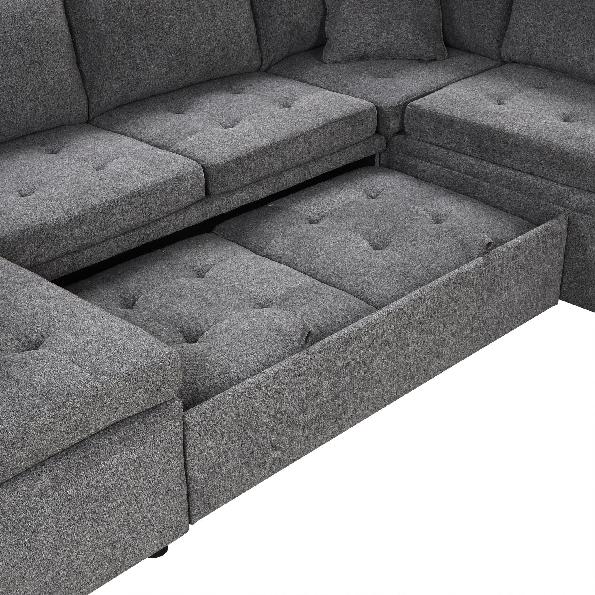 117.3" Oversized Sectional Sofa U Shaped Sofa Couch Pull Out Sofa Bed With Two Throw Pillows For Living Room, Gray Gray Foam Chenille 4 Seat