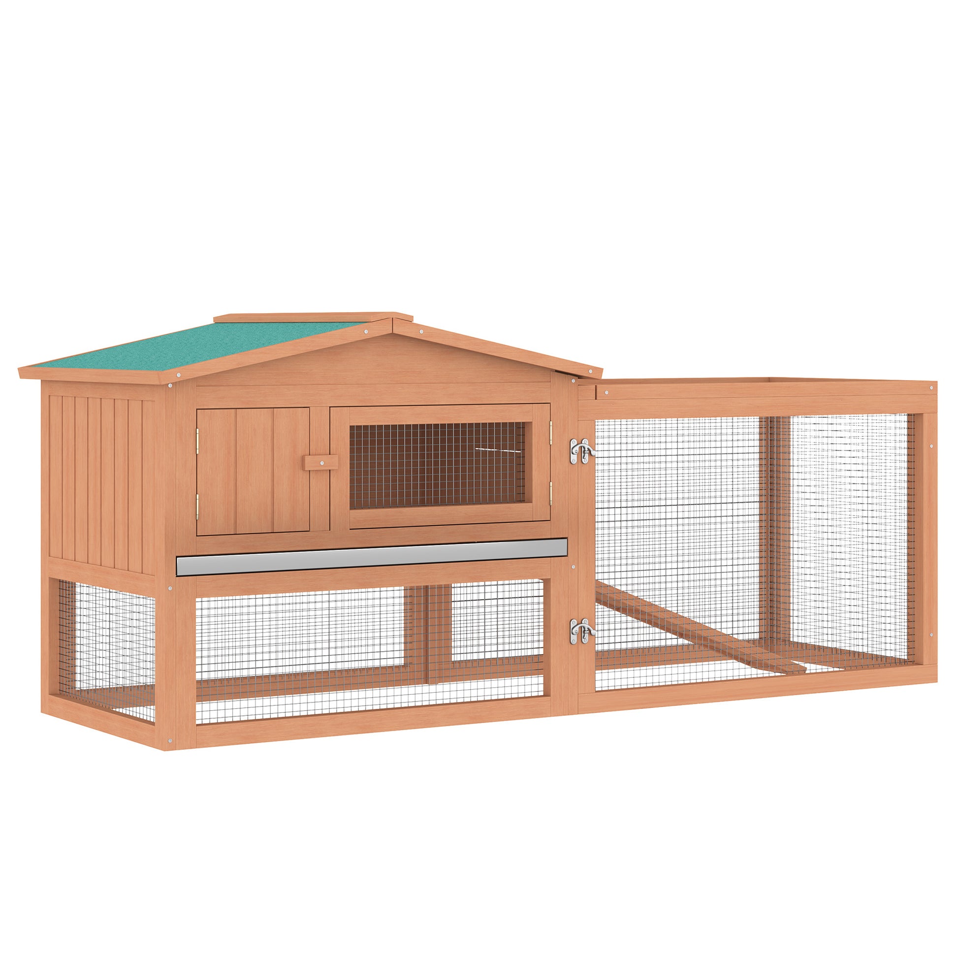 Pawhut Rabbit Hutch 2 Story Bunny Cage Small Animal House With Slide Out Tray, Detachable Run, For Indoor Outdoor, 61.5" X 23" X 27", Natural Natural Wood Wood