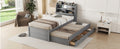 Twin Size Wooden Led Platform Bed With Trundle, With Storage Headboard, With Drawers, Gray Twin Gray Plywood