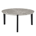 Living Room Coffee Table: Modern And Stylish 36 Inch Round Small Coffee Table, Imitation Marble Tabletop With Rubber Wood Solid Wood Legs, Wooden Coffee Table, Living Room, Office, Home Black Gray