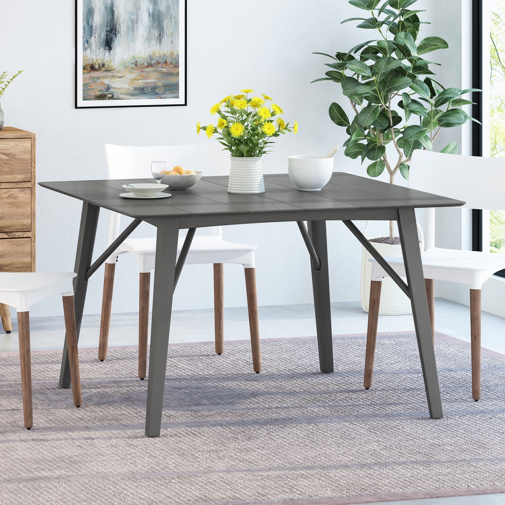 Modern Counter Dining Table, Grey Grey Wood