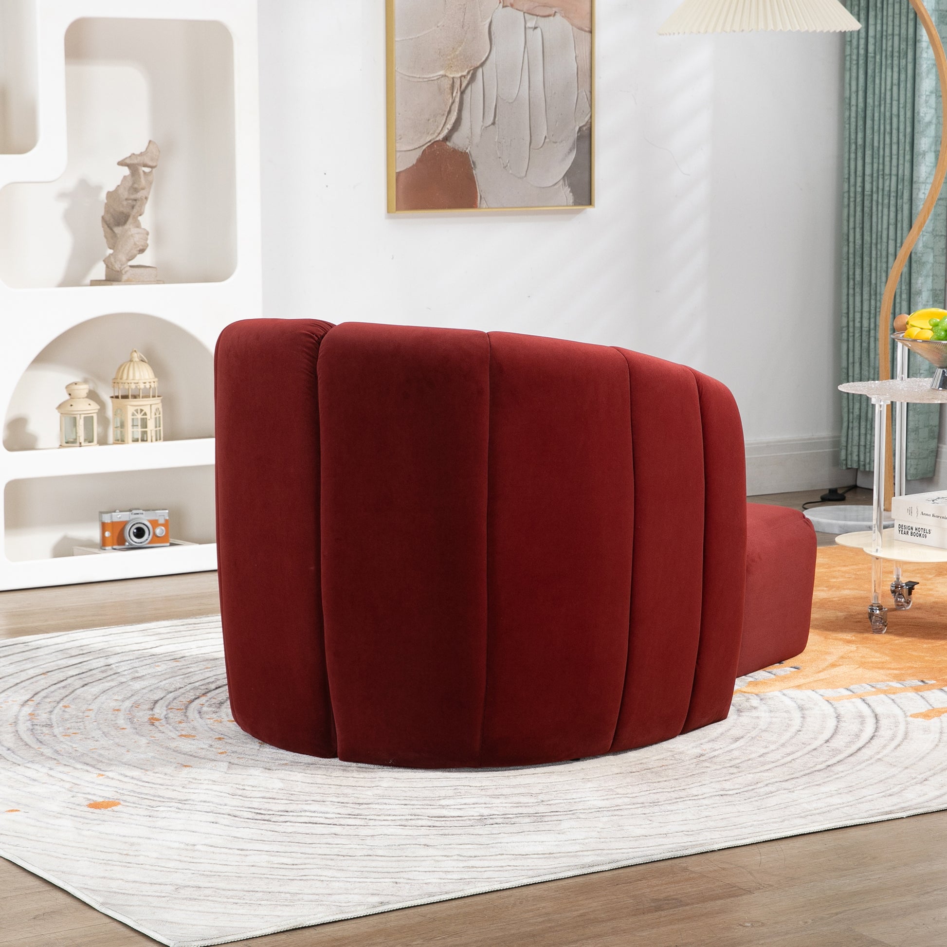 Coolmore Accent Chair With Ottoman, Mid Century Modern Barrel Chair Upholstered Club Tub Round Arms Chair For Living Room Bedroom Office Wine Red Velvet Wine Red Foam Velvet