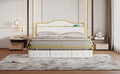 Metal Platform Bed With 3 Drawers, Storage Headboard, King, Gold King Gold White Fabric Metal