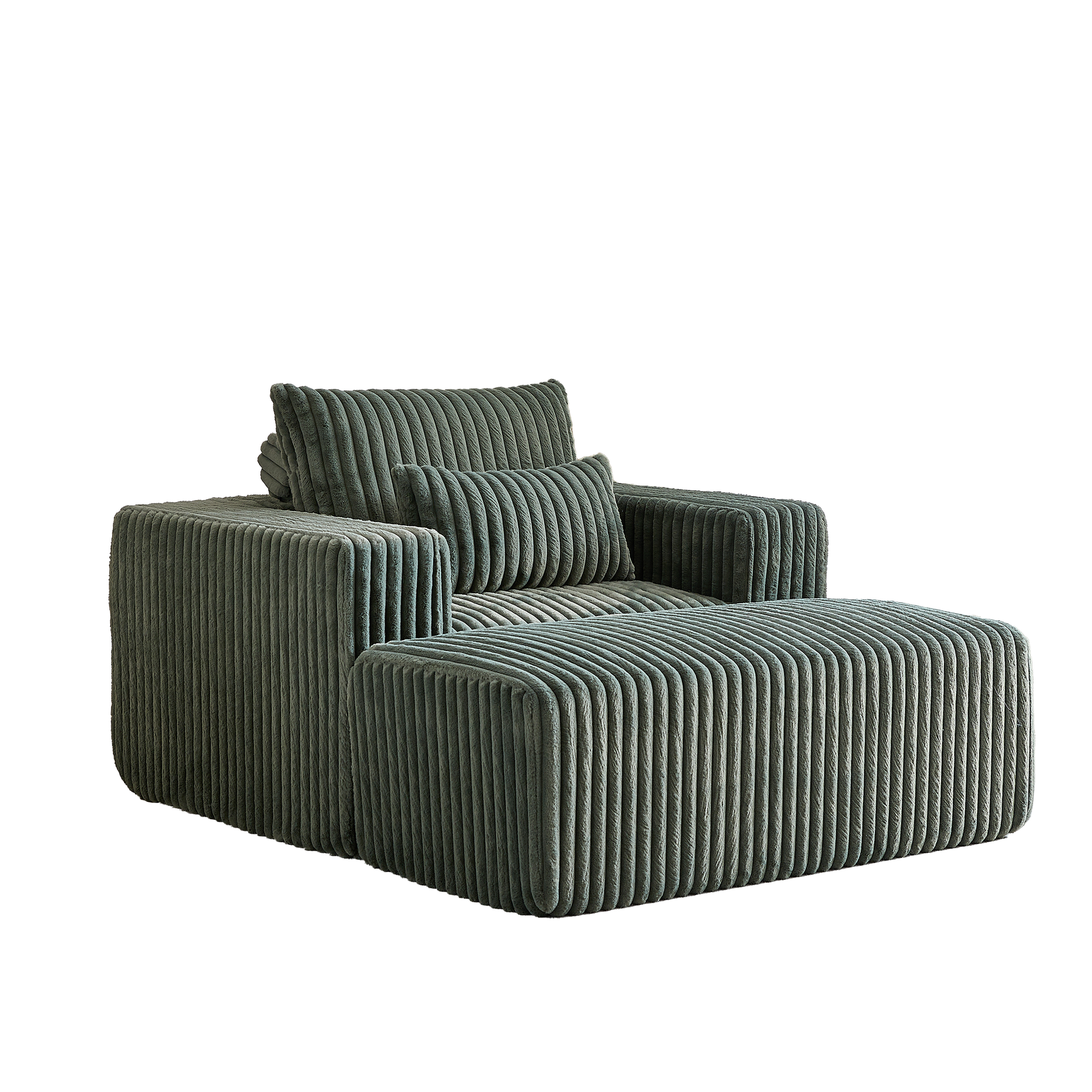62.5 Inch Corduroy Sponge Sofa Lounge Chair With Removable Footrest,No Assembly Required,Fluffy Modern Sleeper Chair For Indoor Living Room Bedroom Army Green Foam Corduroy 1 Seat