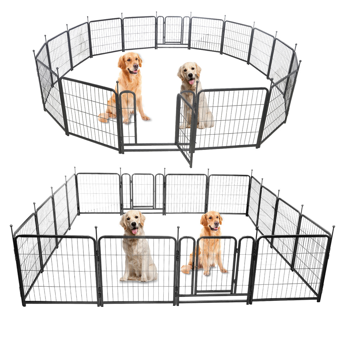 16 Panels Dog Playpen For Outdoor,Yard,Camping,24"Height Dog Fence With 2 Doors. Black Steel