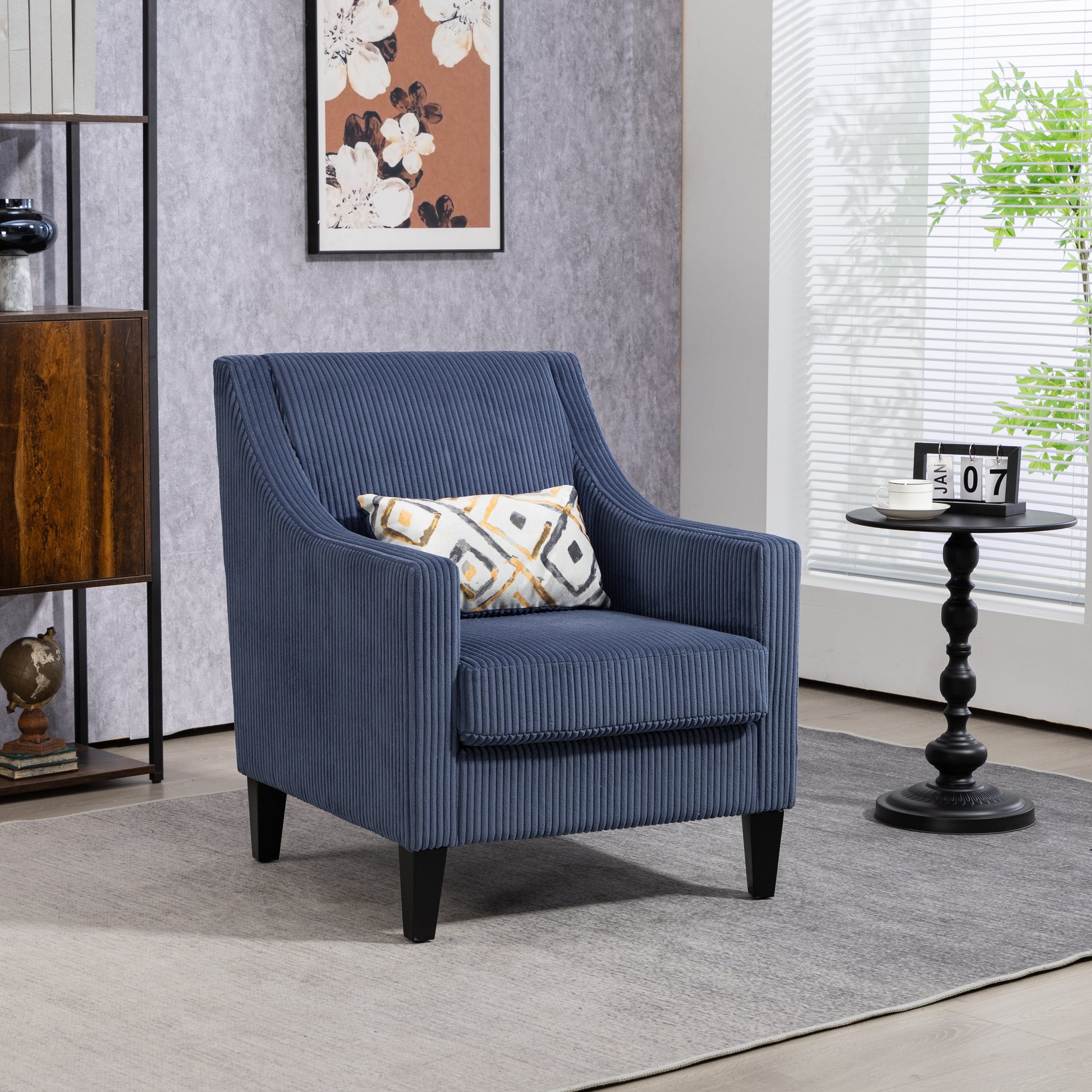 Coolmore Modern Accent Chair,Upholstered Armchair With Scooped Arms For Bedroom,Apartment,Studio,Office,Waiting Room Blue Corduroy Blue Primary Living Space Foam Corduroy