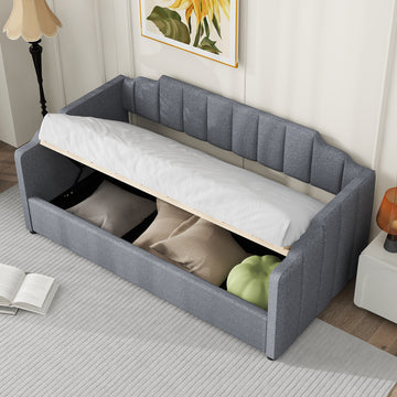 Upholstered Daybed With Underneath Storage,Twin Size, Gray Twin Gray Upholstered