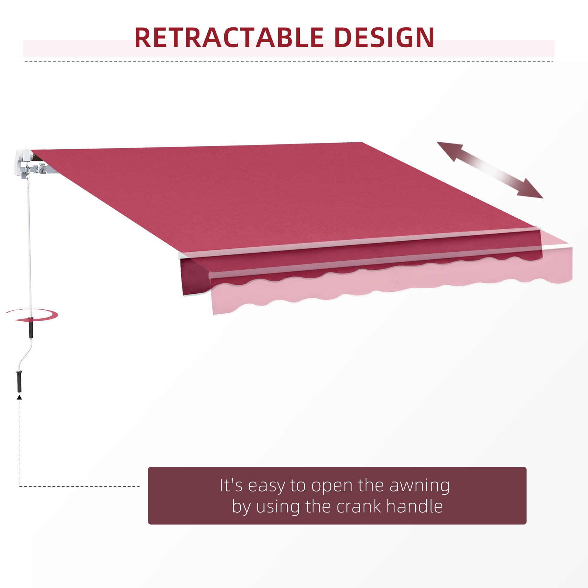 Outsunny 13' X 8' Retractable Awning, Patio Awnings, Sunshade Shelter W Manual Crank Handle, Uv & Water Resistant Fabric And Aluminum Frame For Deck, Balcony, Yard, Wine Red Red Aluminum