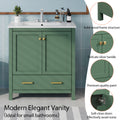 30 Inch Green Bathroom Vanity With Single Sink, Combination Under Counter Sink, Bathroom Storage Cabinet With 2 Doors And A Drawer, Soft Closure, Multifunctional Storage, Solid Wood Frame Green Bathroom Solid Wood Mdf