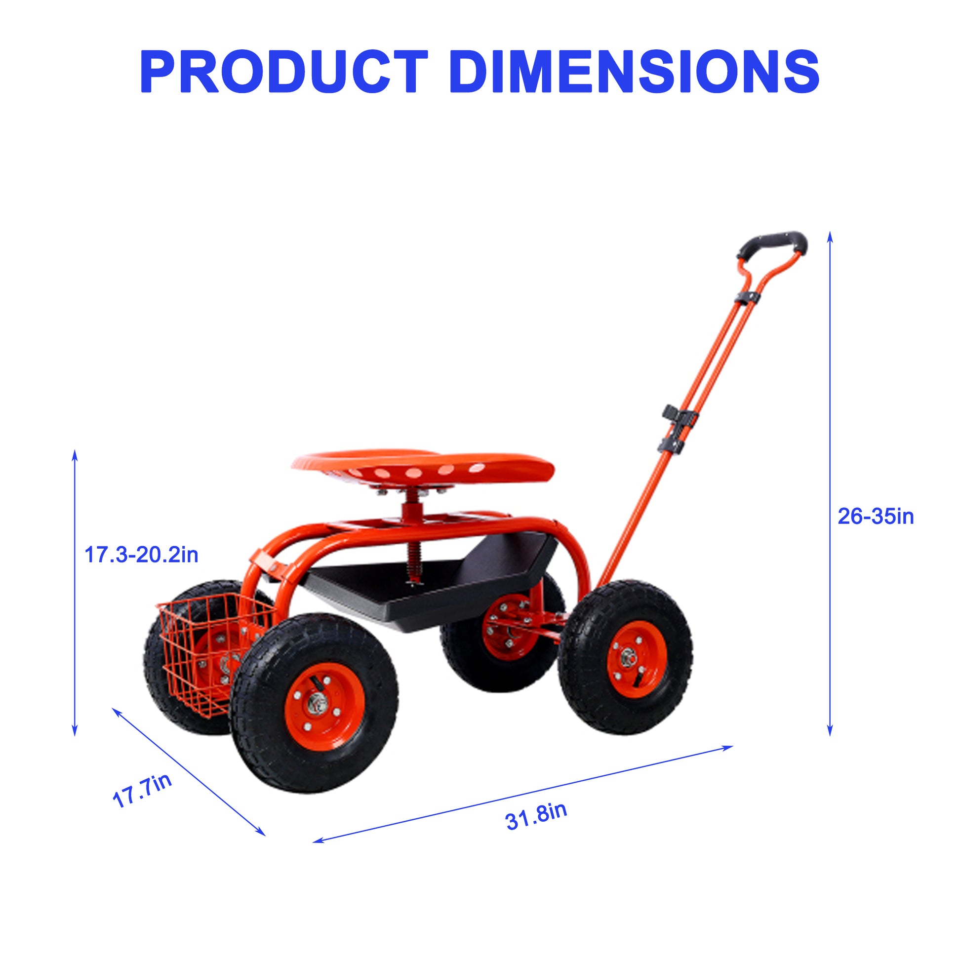 Garden Cart Rolling Scooter, Adjustable Height Heavy Duty Scooter, Rolling Garden Cart With 4 Wheels And Extendable Handle, Garden Stool Cart With 360 Degree Seat And Tool Tray Red Red Garden & Outdoor Iron