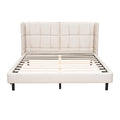Queen Size Upholstered Platform Bed With Led Lights And U Shaped Headboard, Linen Fabric, Beige Queen Beige Wood Metal