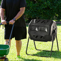 Outsunny Tumbling Compost Bin Outdoor 360 Dual Rotating Composter 43 Gallon, Black Black Plastic